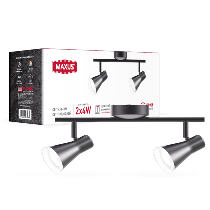 Спот світильник на 2 лампи MAXUS MSL-02C 2x4W 4100K чорний, Maxus, 2-MSL-20841-CB