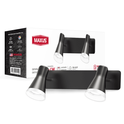 Спот світильник на 2 лампи MAXUS MSL-02W 2x4W 4100K чорний, Maxus, 2-MSL-20841-WB