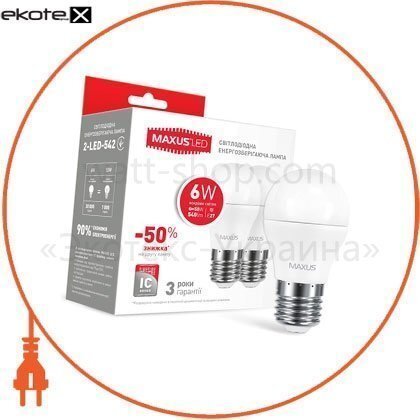 Лампа світлодіодна G45 F 6W 4100K 220V E27 (по 2 шт.), Maxus, 2-LED-542-01
