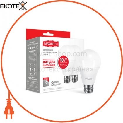 Набір LED ламп MAXUS A60 10W яскраве світло E27 (по 2 шт.) (2-LED-562-01), Maxus, 2-LED-562-01