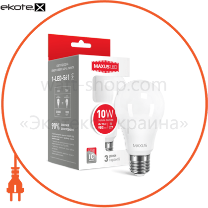 Maxus 1-LED-561 лампа светодиодная a60 10w 3000k 220v e27