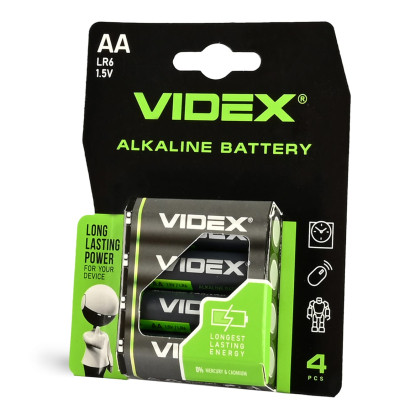 Батарейка лужна Videx LR6/AA 4шт Blister Card, Videx, 21163