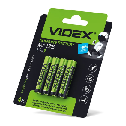 Батарейка лужна Videx LR03/AAA 4шт Blister Card, Videx, 21165