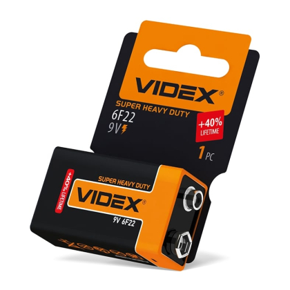 Батарейка сольова Videx 6F22/9V (Крона) 1шт SHRINK CARD, Videx, 22528