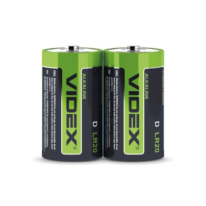 Батарейка лужна Videx LR20/D 2шт SHRINK, Videx, 22529