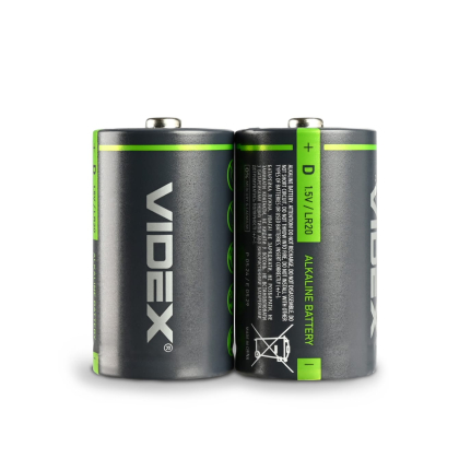 Батарейка лужна Videx LR20/D 2шт SHRINK, Videx, 22529