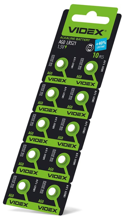Батарейка годинникова Videx AG 0/LR521 BLISTER CARD 10 шт, Videx, 23264