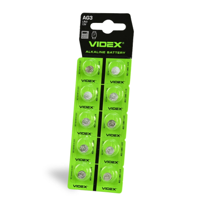 Батарейка годинникова Videx AG 3/LR41 BLISTER CARD 10 шт, Videx, 23266