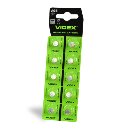 Батарейка годинникова Videx AG 5/LR754 BLISTER CARD 10 шт, Videx, 23268