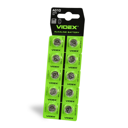 Батарейка годинникова Videx AG10/LR1130 BLISTER CARD 10 шт, Videx, 23270