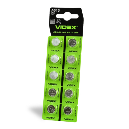 Батарейка годинникова Videx AG13/LR44 BLISTER CARD 10 шт, Videx, 23272