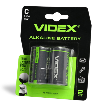 Батарейка лужна Videx LR14/C 2шт BLISTER CARD, Videx, 23332