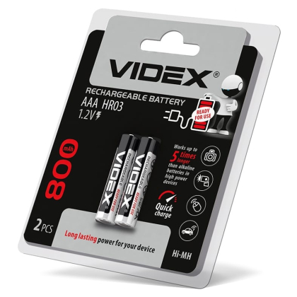 Акумулятори Videx HR03 / AAA 800mAh double blister/2шт, Videx, 23335