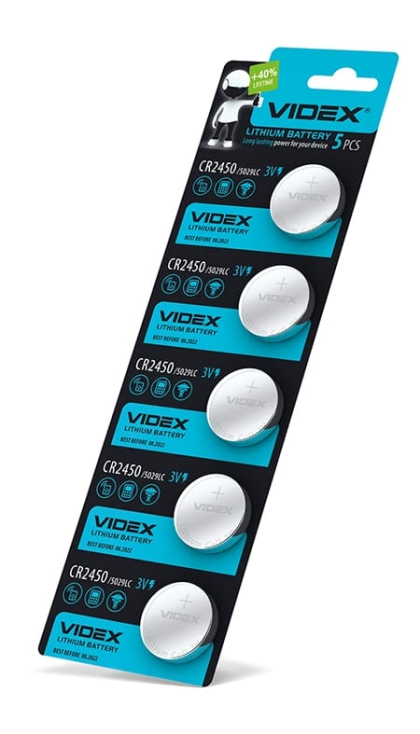 Батарейка літієва Videx CR2450 5шт BLISTER CARD, Videx, 23462