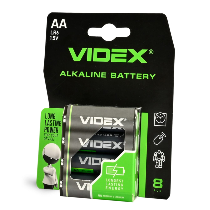 Батарейка лужна Videx LR6/АА 8шт BLISTER CARD, Videx, 23483