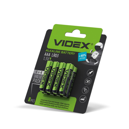 Батарейка лужна Videx LR03/AAA 8шт Blister Card, Videx, 23484