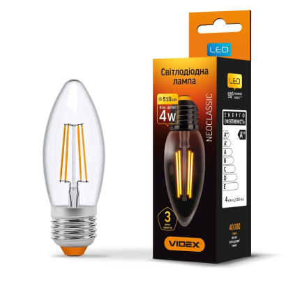 LED лампа VIDEX Filament C37F 4W E27 4100K, Videx, 23681