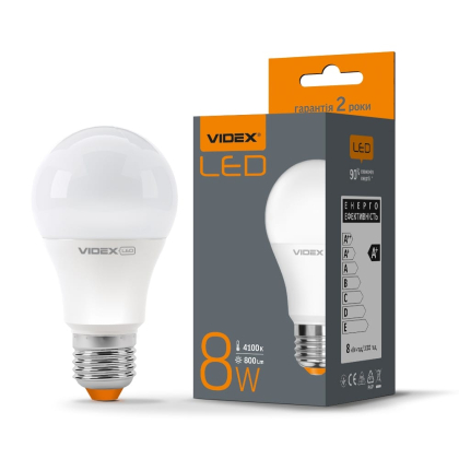 LED лампа VIDEX  A60e 8W E27 4100K, Videx, 23806