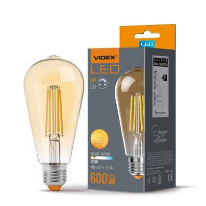 LED лампа VIDEX Filament ST64FAD 6W E27 2200K дімерна бронза, Videx, 23978