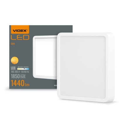 LED Світильник накладний квадрат VIDEX 18W 5000K White, Videx, 24152