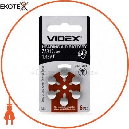 Videx 24218 videx батарейка воздушно цинковая videx za312 (pr41) blister 6