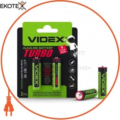 Videx 24238 videx батарейка щелочная lr6/aa turbo 2pcs blister (20/360)