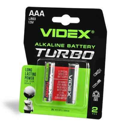Батарейка лужна Videx LR03/AAA Turbo 2шт BLISTER, Videx, 24239