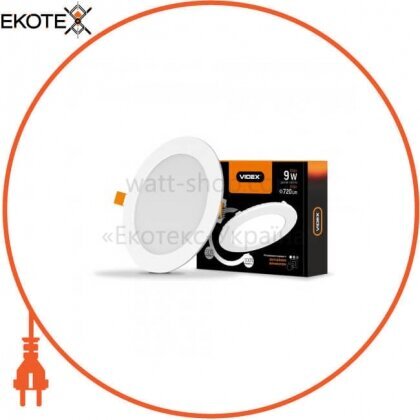 LED світильник вбудований круглий з регулюванням яскравості VIDEX 9W 5000K 220V D3, Videx, 24362