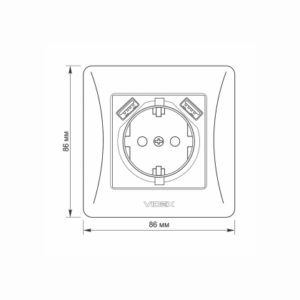 Розетка одинарна із заземленням та 2USB біла VIDEX BINERA, Videx, 24435
