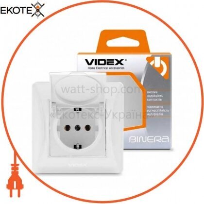 VIDEX BINERA Розетка біла 1а із заземленням і кришкою (VF-BNSK1GC-W) (20/120), Videx, 24436
