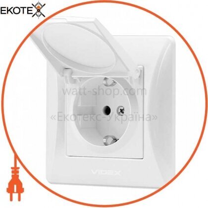 VIDEX BINERA Розетка біла 1а із заземленням і кришкою (VF-BNSK1GC-W) (20/120), Videx, 24436
