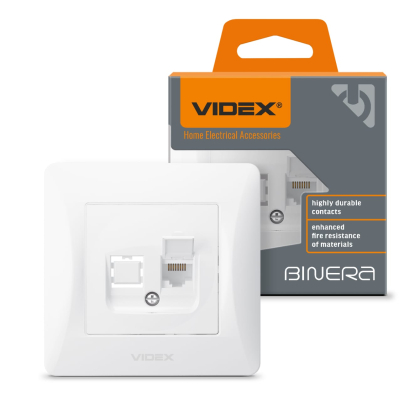 Розетка CAT6 одинарна комп'ютерна біла VIDEX BINERA, Videx, 24439