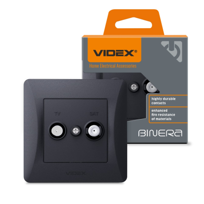 Розетка TV+SAT кінцева чорний графіт VIDEX BINERA, Videx, 24622