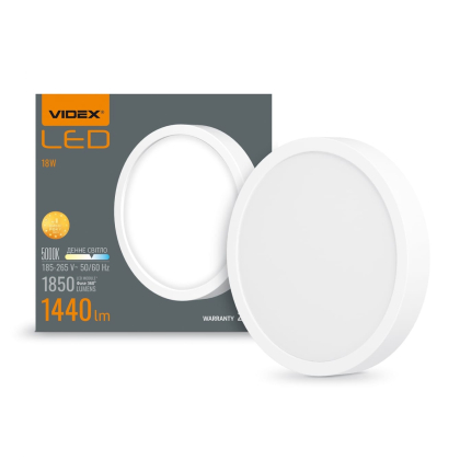 LED Світильник круглий накладний VIDEX 18W 5000K White, Videx, 24626