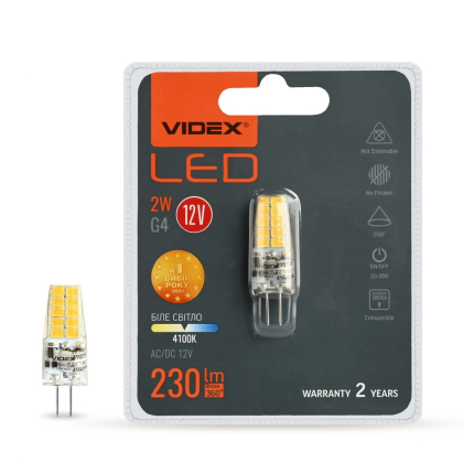 LED лампа VIDEX G4C 12V 2W G4 4100K, Videx, 24633