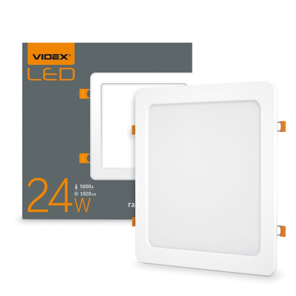 LED світильник вбудований квадрат VIDEX 24W 5000K, Videx, 24881