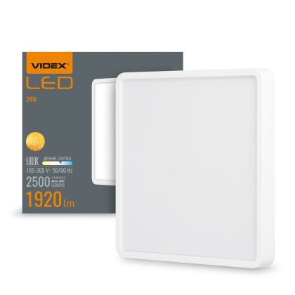 LED Світильник накладний квадрат VIDEX 24W 5000K White, Videx, 24883