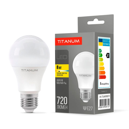 LED лампа TITANUM A60 8W E27 3000K, Titanum, 24922