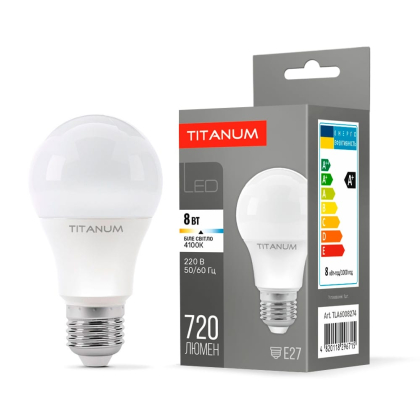 LED лампа TITANUM A60 8W E27 4100K, Titanum, 24923