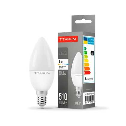 LED лампа TITANUM C37 6W E14 4100K, Titanum, 24997