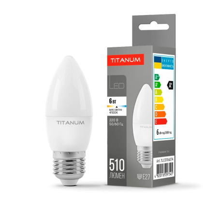 LED лампа TITANUM C37 6W E27 4100K, Titanum, 24998