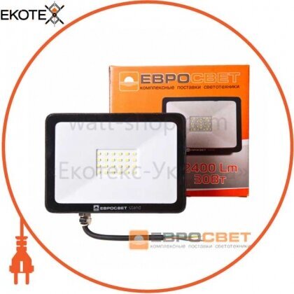 Прожектор світлодіодний ЕВРОСВЕТ 30Вт 6400К EV-30-504 STAND-XL 2400Лм, Евросвіт, Код: 40997