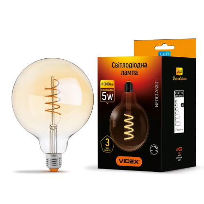 LED лампа VIDEX Filament G125FASD 5W E27 2200K дімерна бронза, Videx, 25013