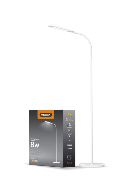 LED торшер підлоговий білий VIDEX TF0702W 8W 3000-5500K, Videx, 25048