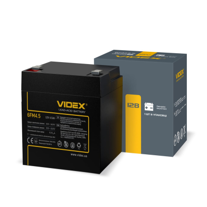 Акумулятор свинцево-кислотний  Videx 6FM4.5 12V/4.5Ah color box 1, Videx, 25080