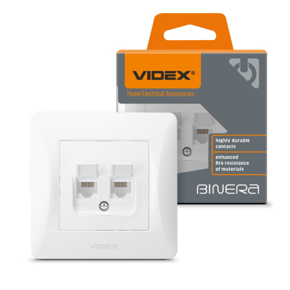 Розетка CAT6+CAT6 подвійна комп'ютерна біла VIDEX BINERA, Videx, 25082