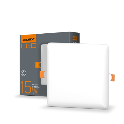 LED світильник безрамковий квадратний VIDEX 15W 4100K, Videx, 25142