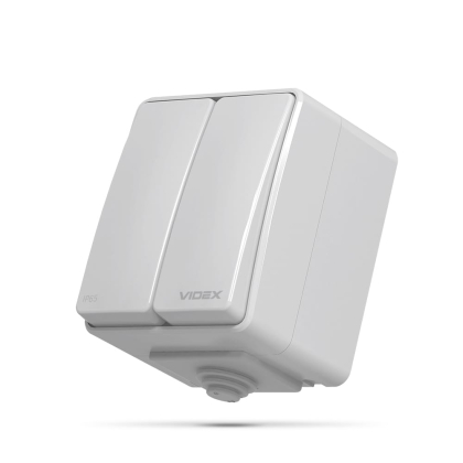 IP65 Вимикач зовнішній двоклавішний сірий VIDEX BINERA, Videx, 25184