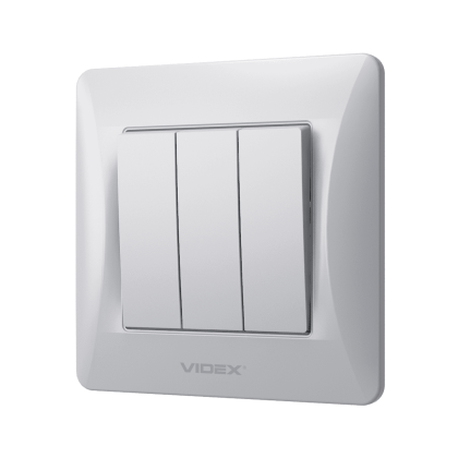 Вимикач трьохклавішний срібний шовк VIDEX BINERA, Videx, 25450