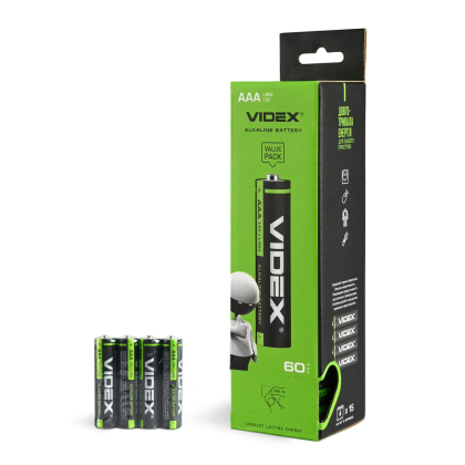 Батарейка лужна Videx LR03/AAA 4шт SHRINK, Videx, 25467